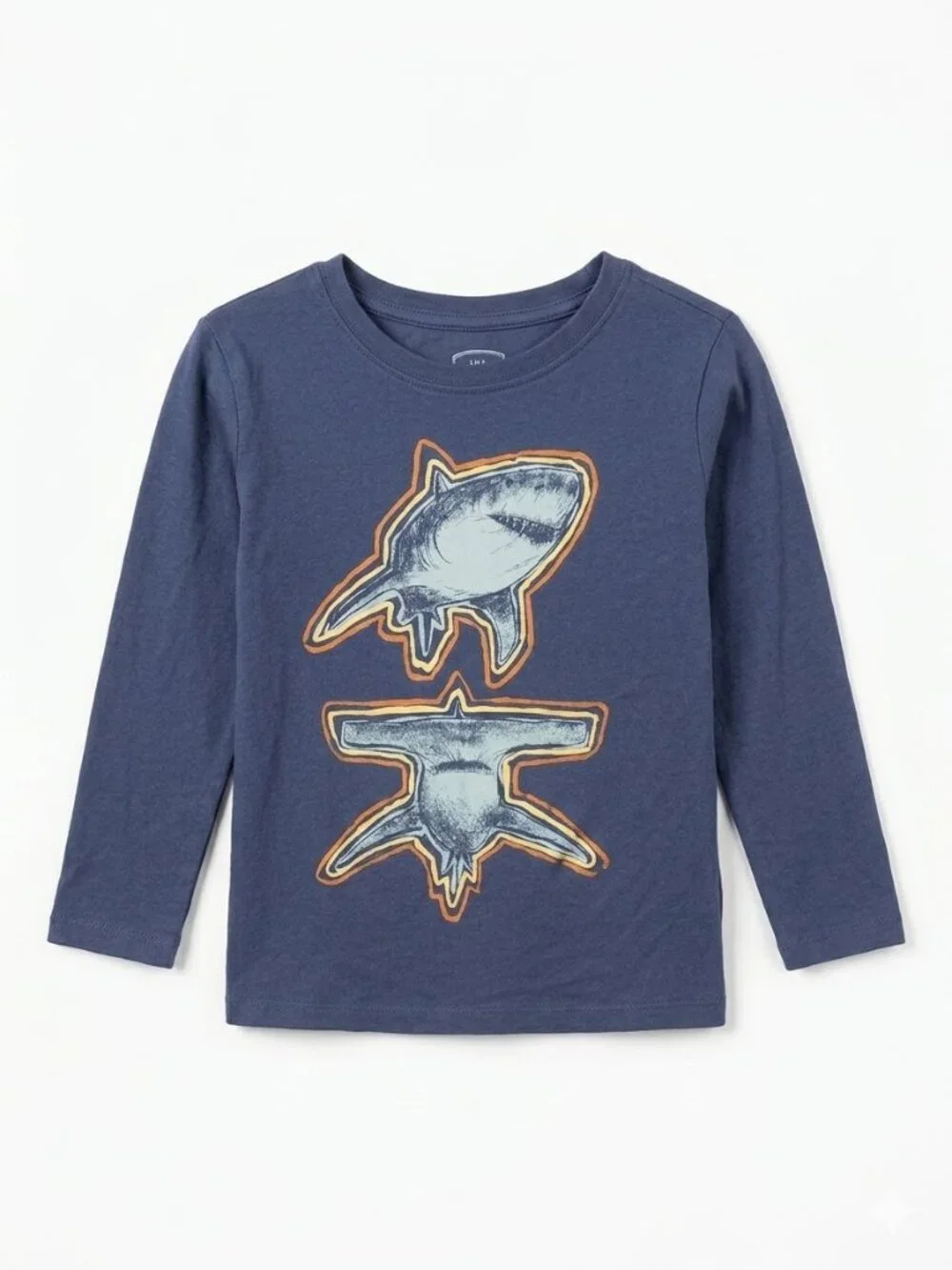 OshKosh Originals Navy Shark Graphic Long Sleeve Tee Size 6